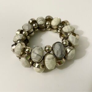 Neutral Two Row Stretch Statement Bracelet